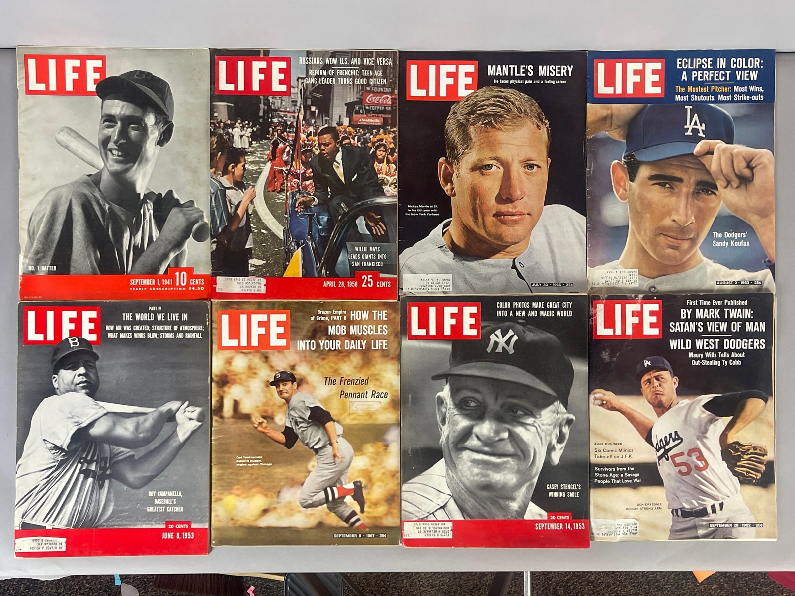 8 - 1941 - 67 Life Magazines of Mantle, Williams, Mays, Koufax, and More (1 of 5)