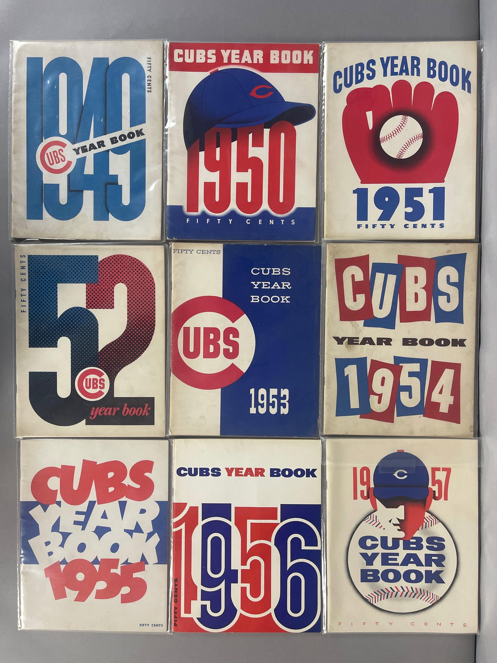 9 - 1949 - 57 Chicago Cubs Yearbooks: Overall great condition, Each year from 1949 - 57, Includes Ernie Banks 1st