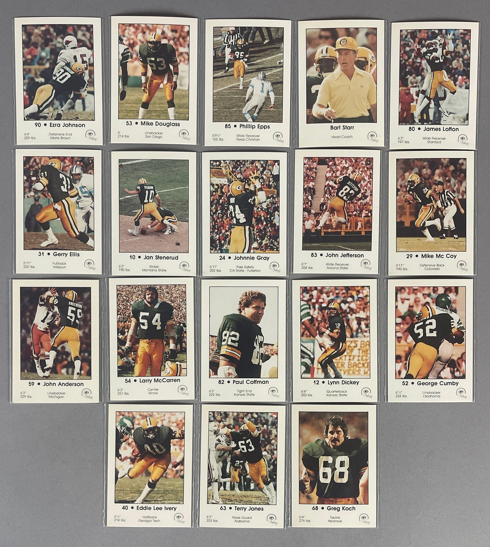 Rare 1983 Police Green Bay Packers Set with Bart Starr: Includes Bart Starr, James Lofton, Phillip Epps, and More