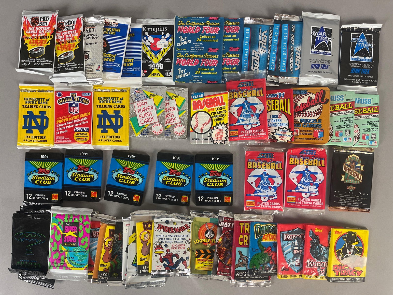 60 - 1980s - 90 Sports and Non Sports Unopened Packs: Includes 1993 Upper Deck Baseball, 1987 Donruss, 1996 Fleer X-Men, 1982 Topps Donkey Kong and More