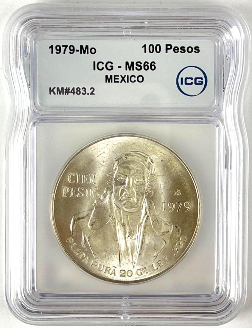 1979 Mexico 100 Pesos Jose Maria Morelos Silver Coin ICG MS66: 1979 Mexico 100 Pesos Jose Maria Morelos Silver Coin ICG MS66