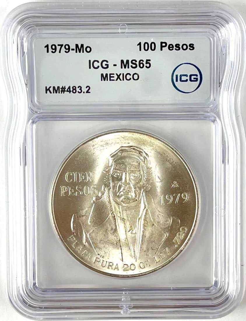 1979 Mexico 100 Pesos Jose Maria Morelos Silver Coin ICG MS65: 1979 Mexico 100 Pesos Jose Maria Morelos Silver Coin ICG MS65