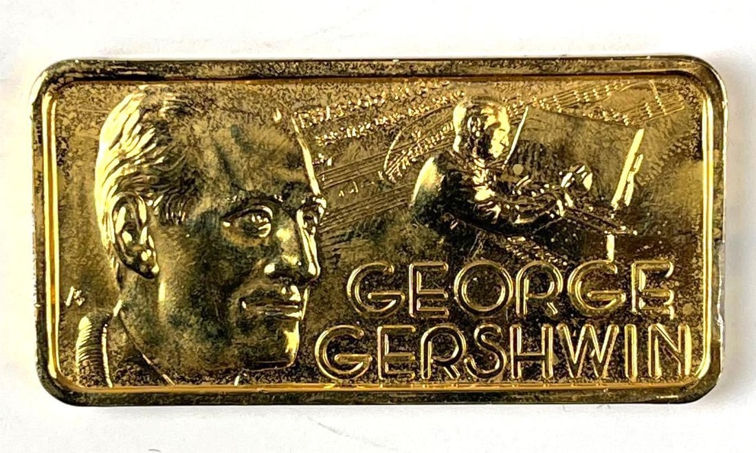 The Hamilton Mint Gilded Our Greatest Americans George Gershwin 1 oz .999 Fine Silver Ingot/ Bar: The Hamilton Mint Gilded Our Greatest Americans George Gershwin 1 oz .999 Fine Silver Ingot/ Bar