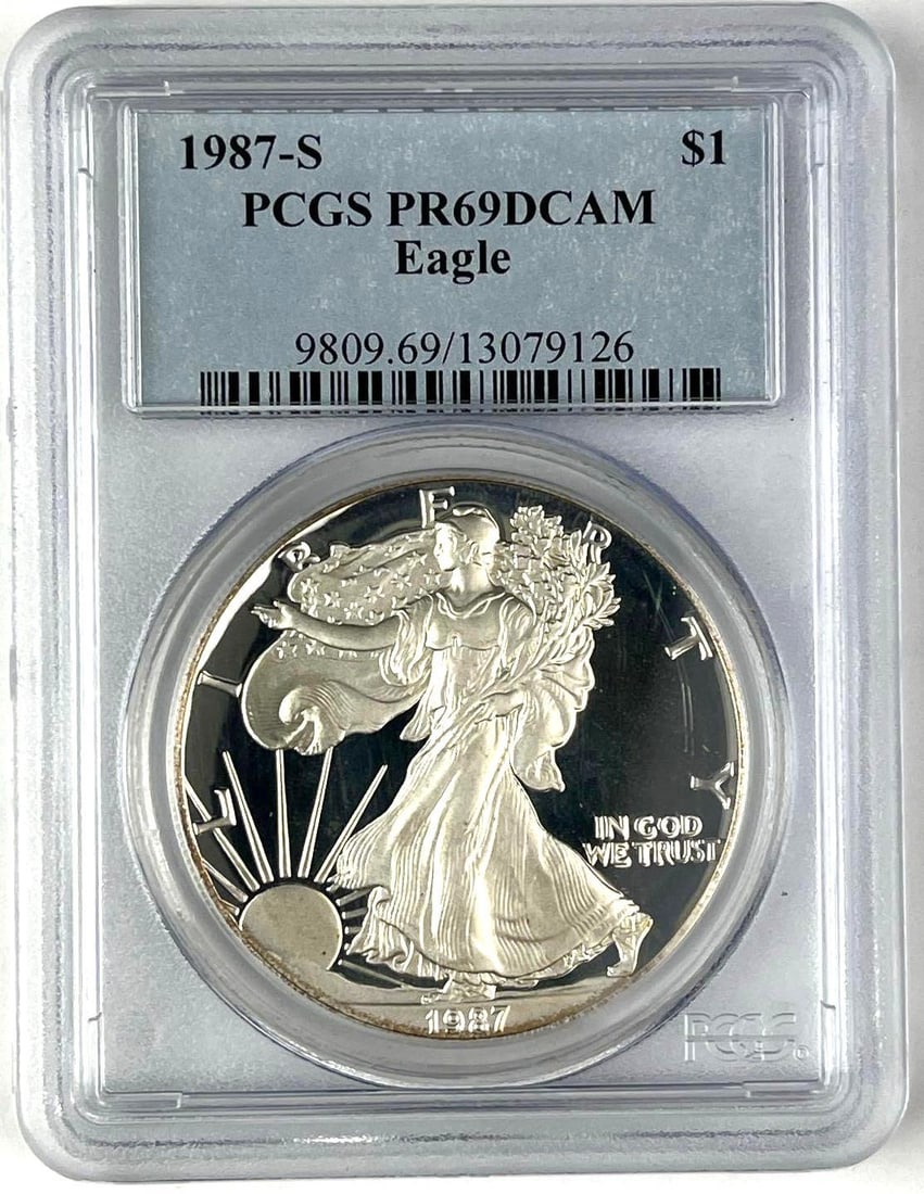 1987 S US $1 American Silver Eagle 1 oz Fine Silver PCGS PR69 DCAM (1 of 2)