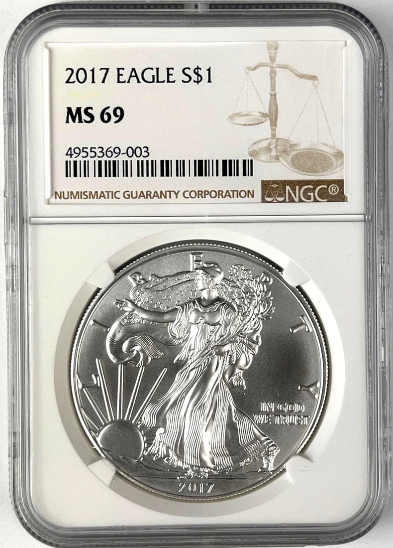 2017 US $1 American Silver Eagle 1 oz Fine Silver NGC MS69: 2017 US $1 American Silver Eagle 1 oz Fine Silver NGC MS69