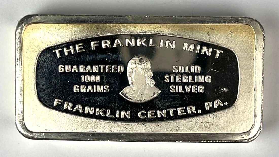 1973 The Washington Mint 1000 Grains / 2.31 oz .925 Sterling Silver Ingot/ Bar: No. 9. Marine Bank and Trust Company. Tampa, Florida.