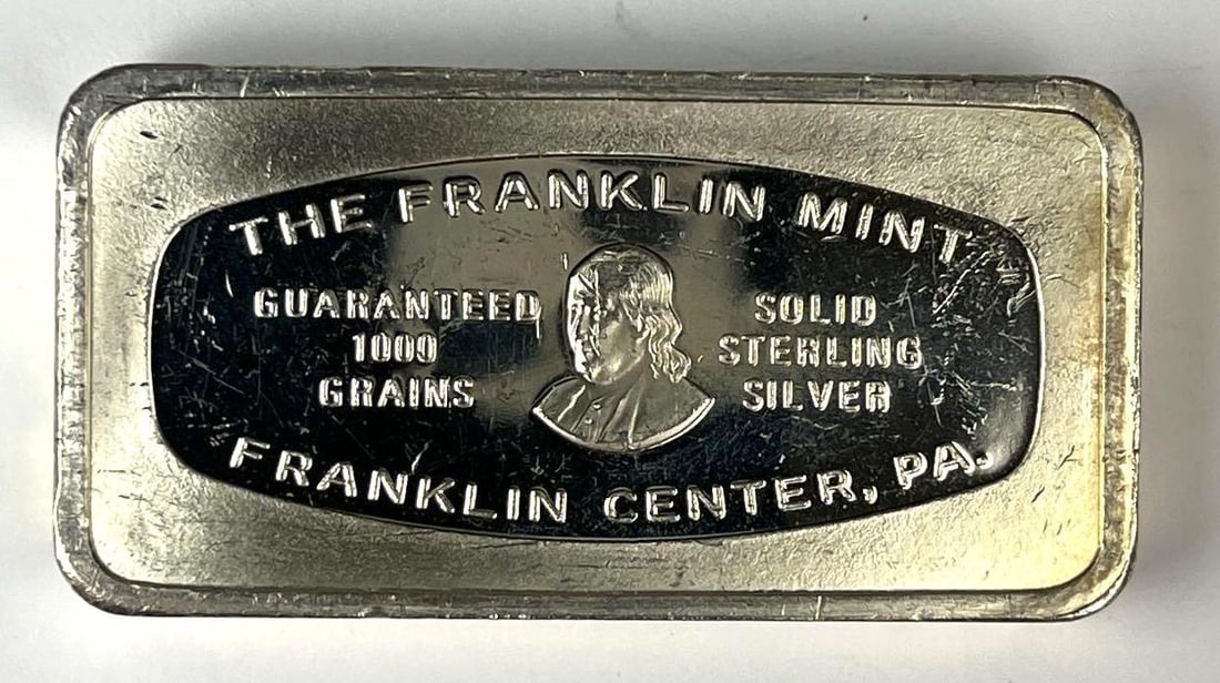 1973 The Washington Mint 1000 Grains / 2.32 oz .925 Sterling Silver Ingot/ Bar: No. 41. National Bank of South Dakota.