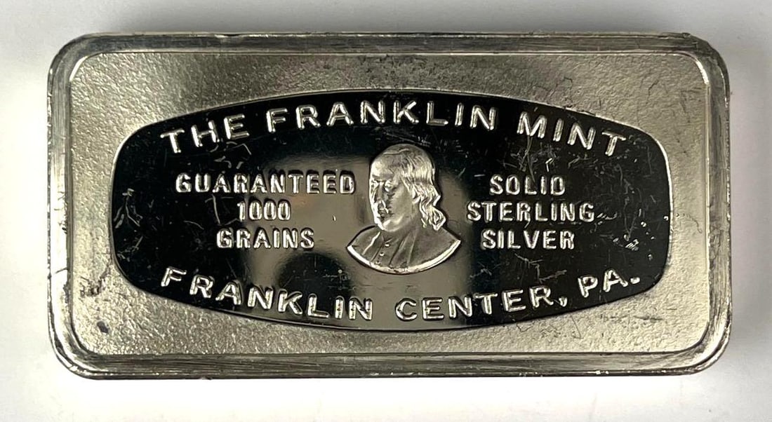 1973 The Washington Mint 1000 Grains / 2.30 oz .925 Sterling Silver Ingot/ Bar: No. 32. Marine Midland Banks. New York.