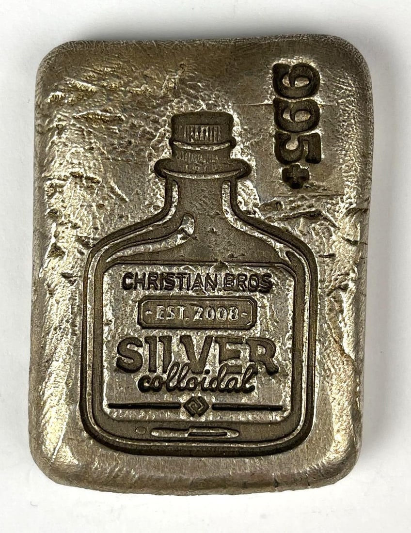 Rare Dennis England Christian Bros Silver Colloidal 5 oz 995 Fine Silver Hand Poured Ingot/ Bar: Rare Dennis England Christian Bros Silver Colloidal 5 oz 995 Fine Silver Hand Poured Ingot/ Bar