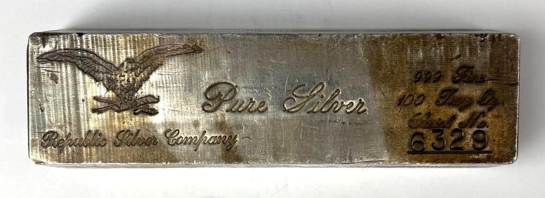 Republic Silver Company 100 oz 999 Fine Silver Ingot/ Bar (1 of 2)