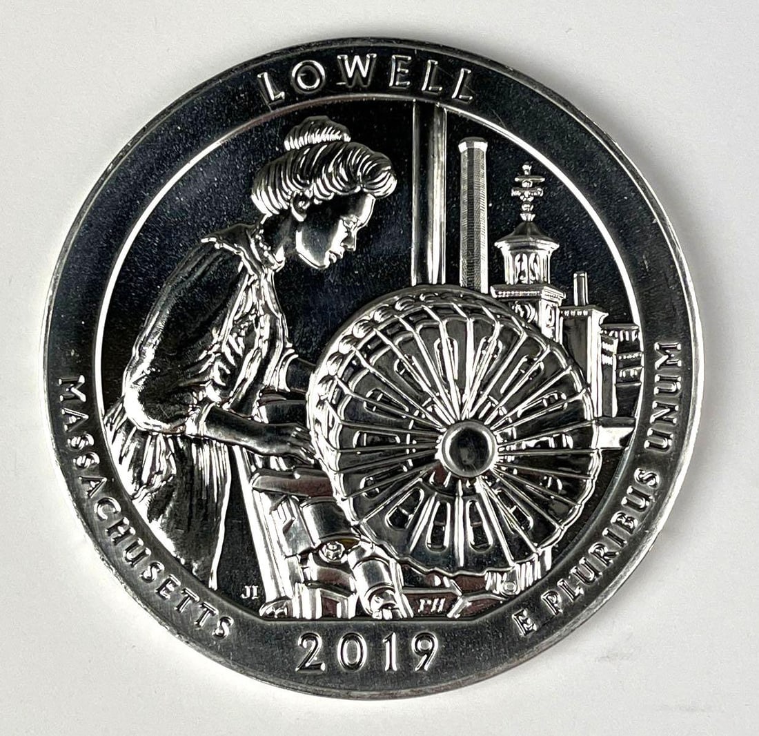 2019 ATB Lowell Massachusetts 5 oz .999 Fine Silver Coin: 2019 ATB Lowell Massachusetts 5 oz .999 Fine Silver Coin