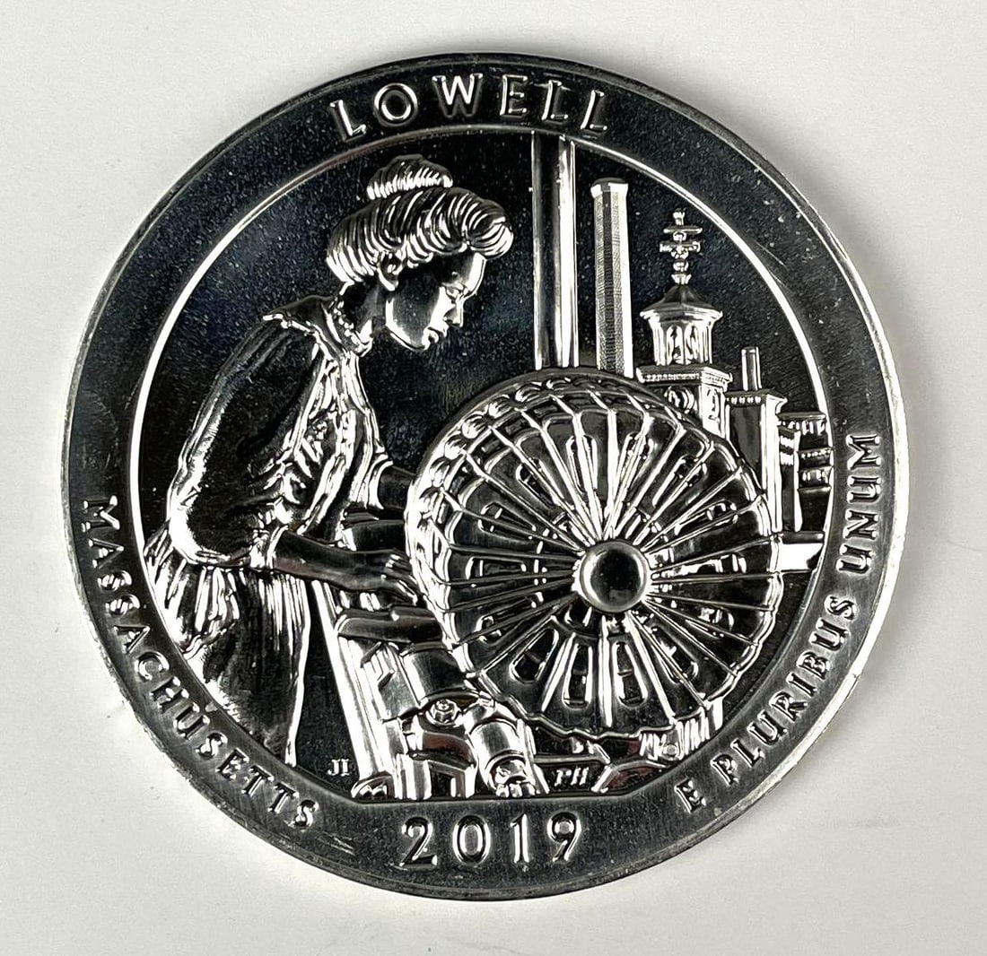 2019 ATB Lowell Massachusetts 5 oz .999 Fine Silver Coin: 2019 ATB Lowell Massachusetts 5 oz .999 Fine Silver Coin