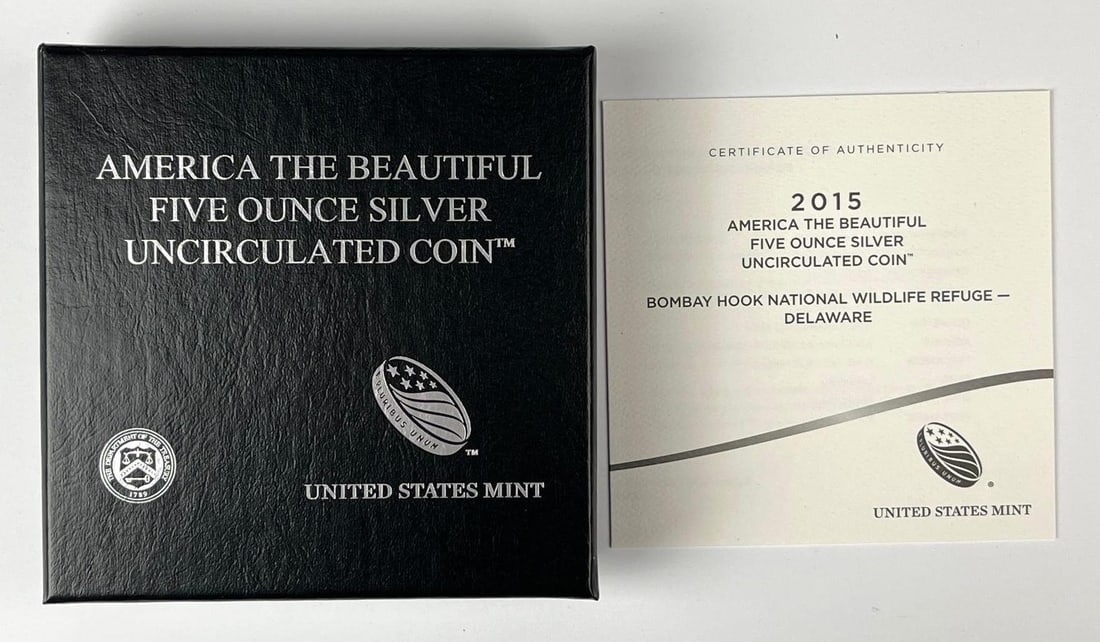2015 US Mint UNC ATB Bombay Hook Delaware 5 oz .999 Fine Silver Coin: 2015 US Mint UNC ATB Bombay Hook Delaware 5 oz .999 Fine Silver Coin
