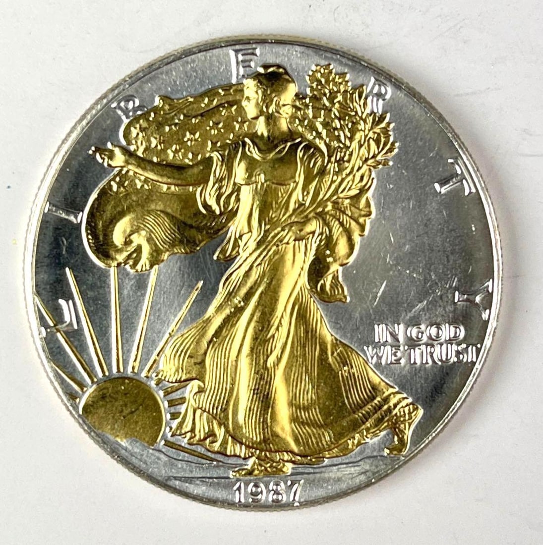 1987 US Mint Gilded $1 Silver American Eagle 1 oz .999 Fine Silver Coin (1 of 2)