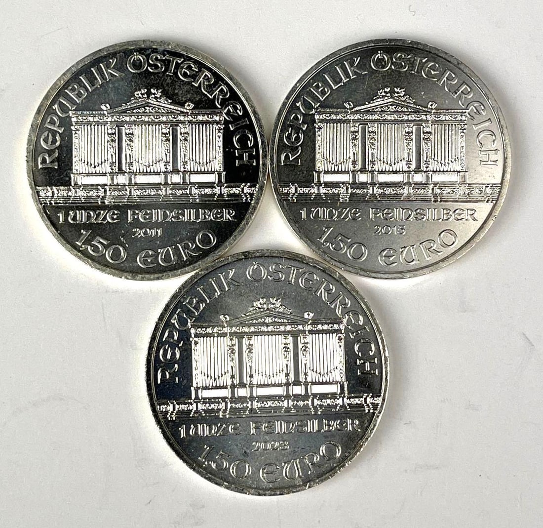 Group of 3 Austrian 150 Euro Republic Osterreich Philharmonic 1 oz .999 Fine Silver Rounds (1 of 2)