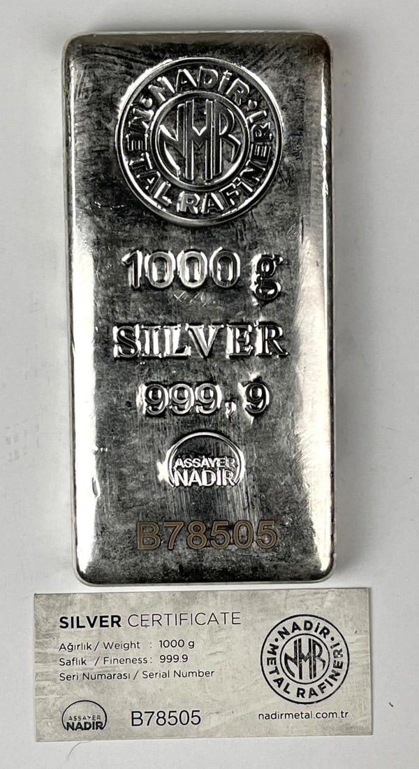 Nadir Metal Rafineri 1000 Grams 999.9 Fine Silver Ingot/ Bar (1 of 2)