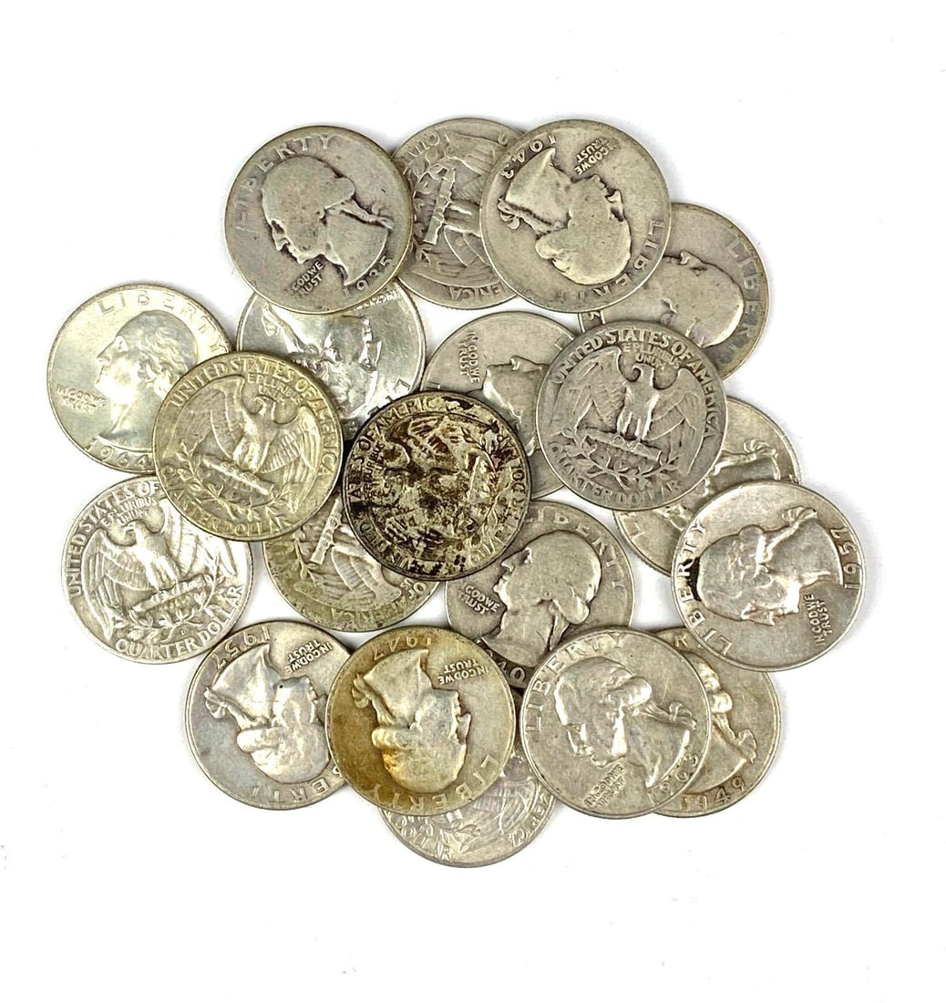 Group of 20 US Washington Silver Quarters: Various years