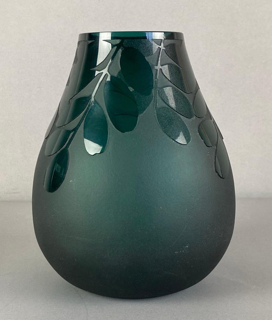 Ken Benson Signed Floral Relief Frosted Cobalt Art Glass Vase (1 of 4)