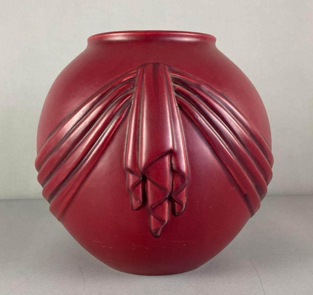 Weller Red Drapery Relief Art Pottery Vase (1 of 4)