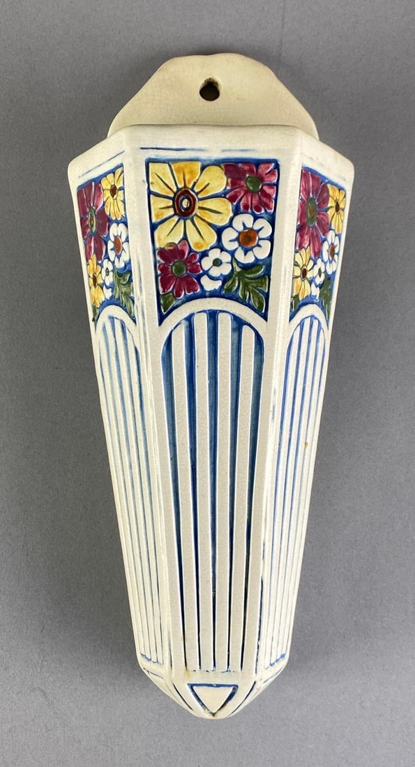 Vintage Floral Art Pottery Wall Pocket Vase (1 of 3)