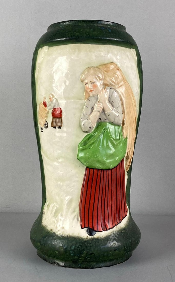 Vintage Amphora Pictorial Relief Art Pottery Vase: Made in Austria, Marked on base, measures 12 1/2 inches H x 6 inches W