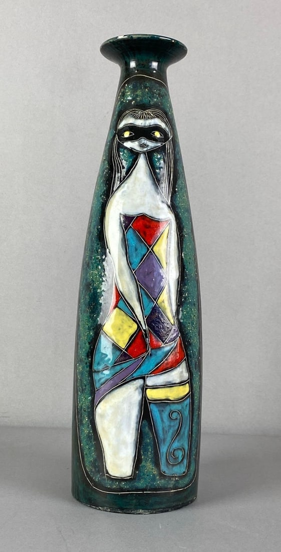 Marcello Fantoni Signed Harlequin Art Pottery Vase (1 of 4)