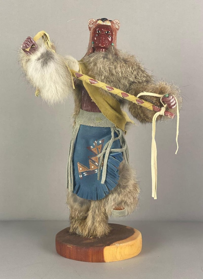 MWB Signed Native American Mountain Lion Kachina Doll: marked on base, Measures 14 1/2 inches H