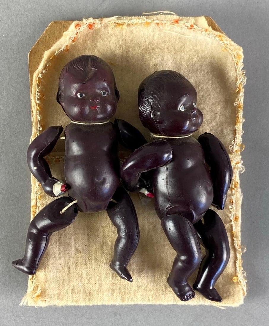Japanese Black Americana Infants In Bed Plastic Dolls: measures 6 inches H x 4 1/2 inches W