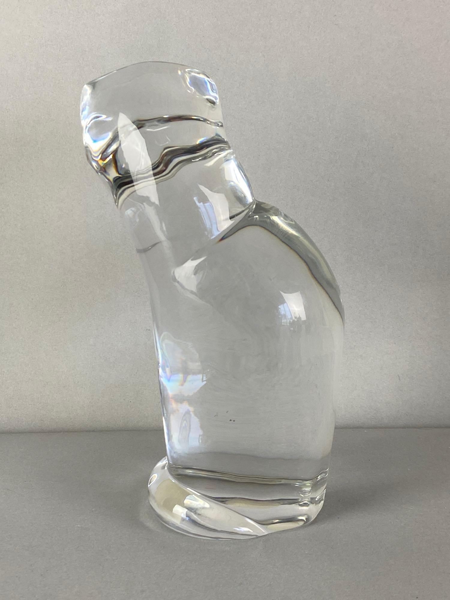 Orrefors Signed Crystal Sitting Cat Figurine - 2