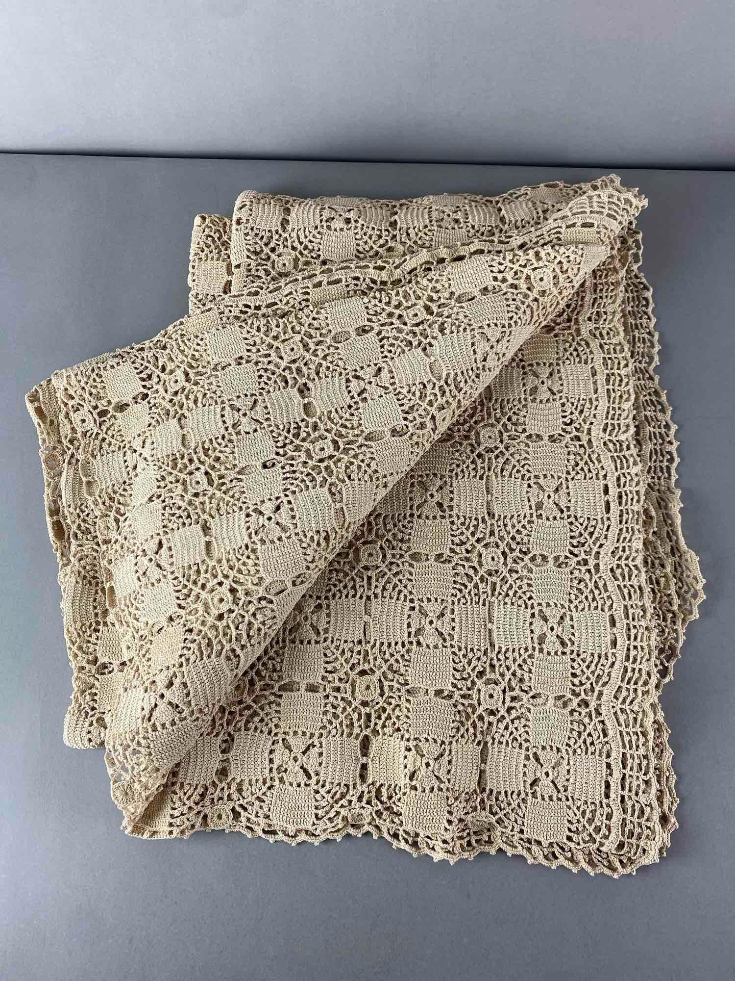 Antique Hand Crotched Table Cloth - 2