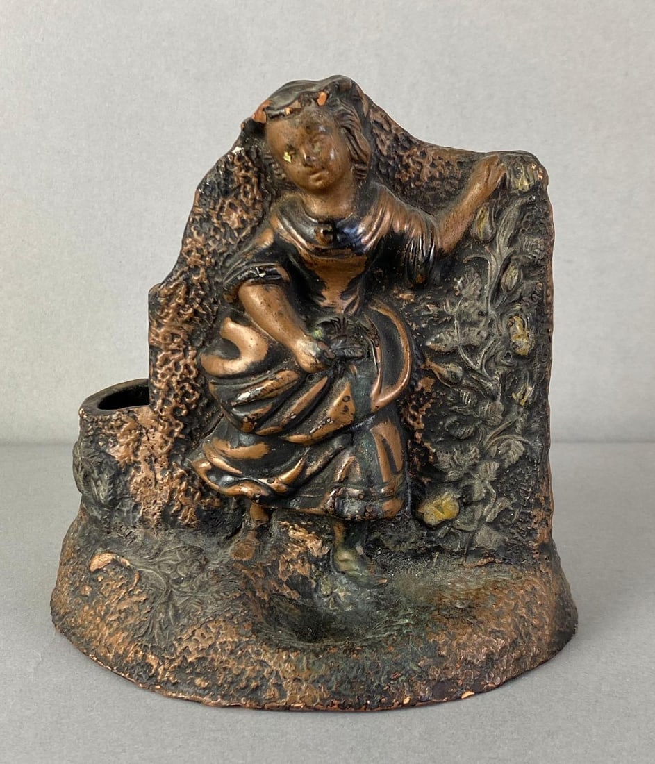 CS Signed Vintage Figural Child Tabletop Pottery Smoking Stand: Marked 2256 CS on base, Some chipping on head, measures 5 1/2 inches H x 5 1/2 inches W x 4 inches D