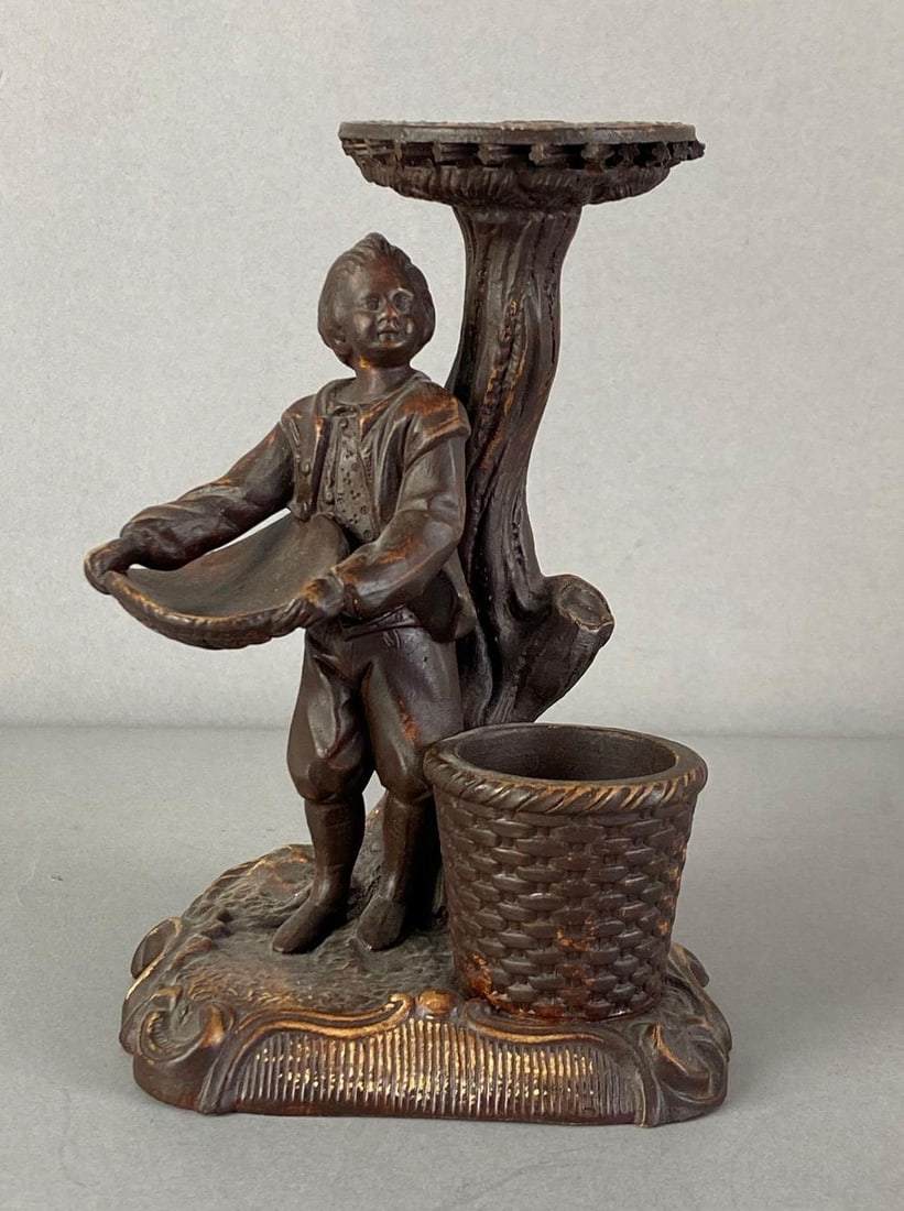 Vintage FCW Figural Pottery Candle and Matchstick Holder: Marked FCW 432 on base, measures 6 1/2 inches H x 4 1/2 inches W x 4 1/2 inches D