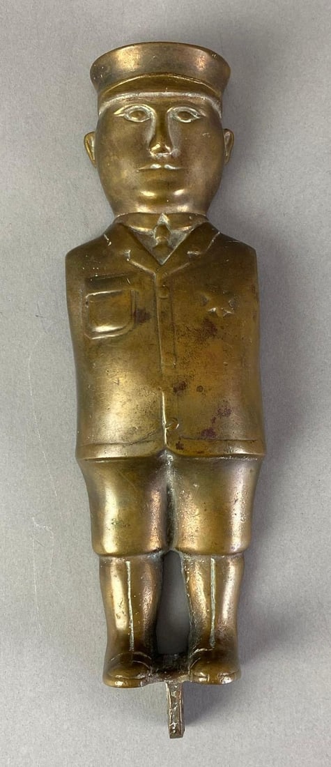 Antique Cast Brass Policeman Figurine: Measures 11 H x 3 1/2 inches W x 2 inches D