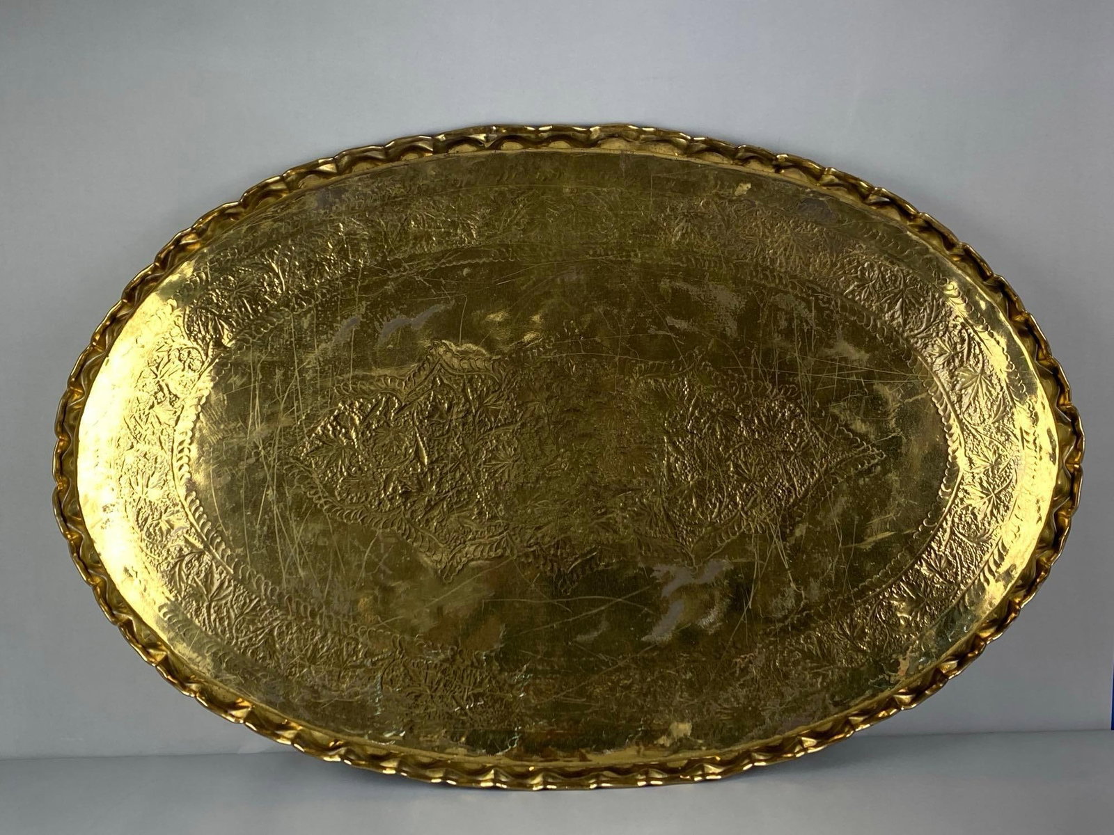 ENORMOUS Brass Leaf Engraved Charger - 2