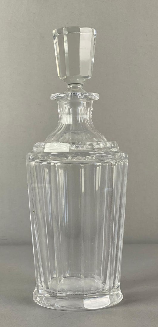 Paneled Crystal Decanter: chip on base, measures 10 1/2 inches H x 4 inches W x 4 inches D