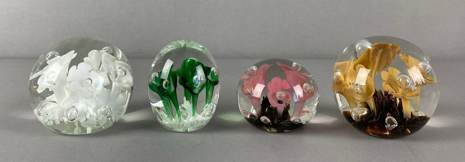 Group of 4 Floral Art Glass Paperweights (1 of 3)