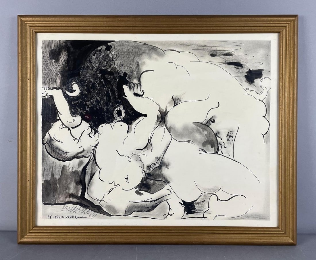 Pablo Picasso Minotaur Collotype Print: From 15 drawings portfolio, original was from 1933, frame measures 18 1/2 x 22 1/2"