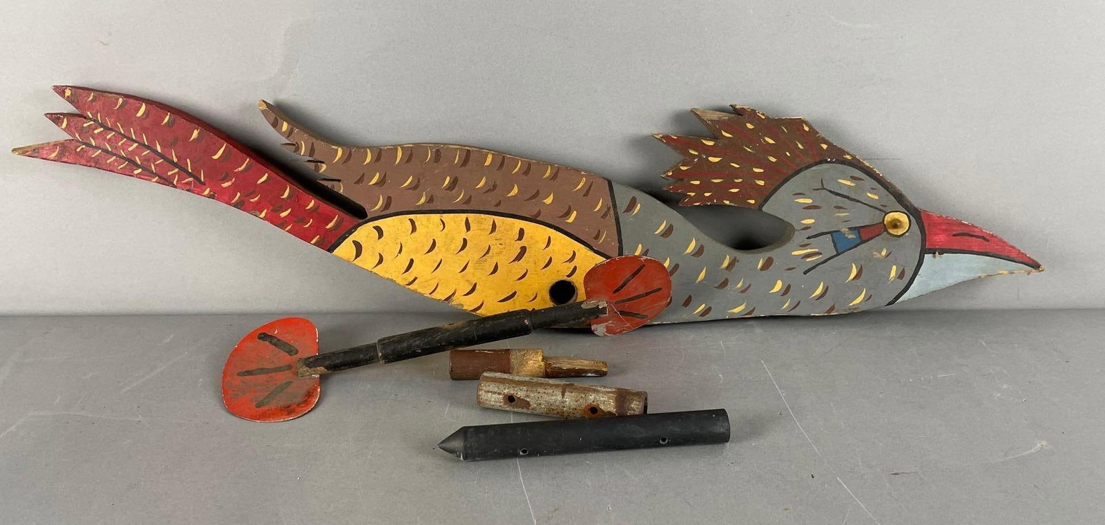 Vintage Hand-Painted Roadrunner Bird Whirligig (1 of 3)