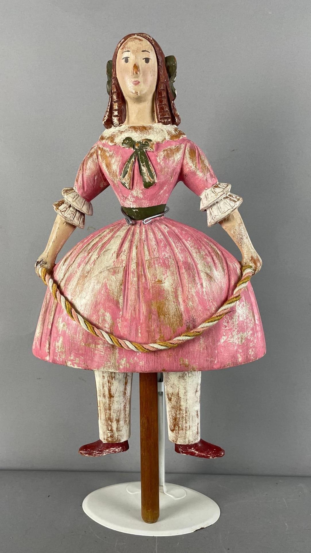 Vintage Wood Doll Figure: Includes doll stand, measures 19 1/4" tall