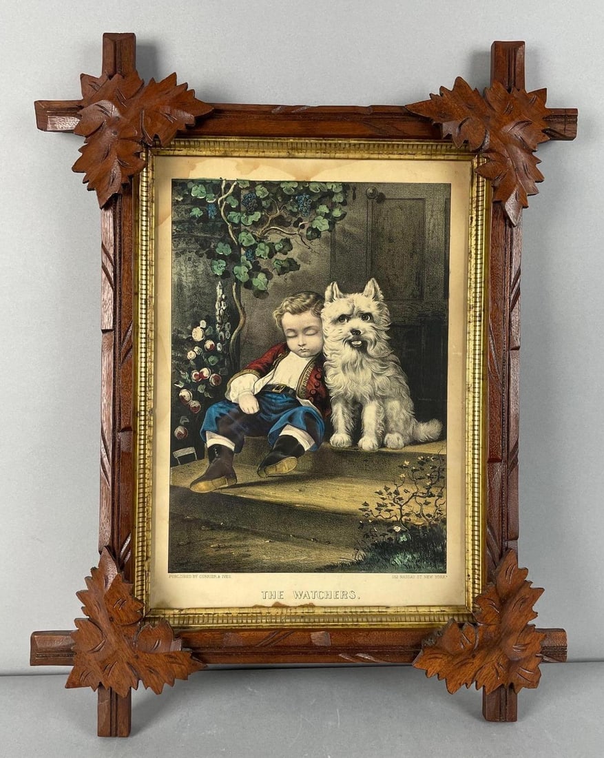 Antique Currier and Ives The Watchers Lithograph (1 of 2)