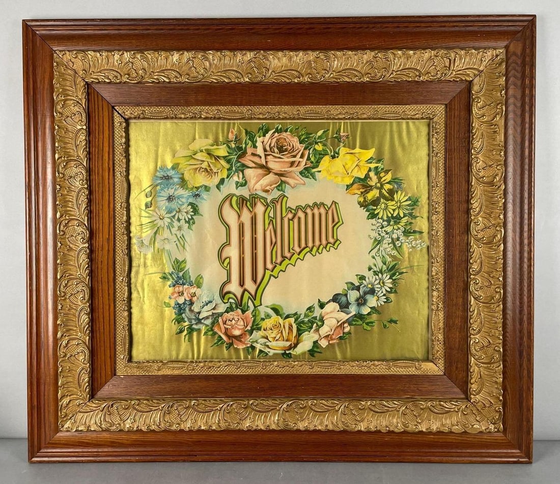 Antique James Lee Welcome Floral Chromolithograph (1 of 3)