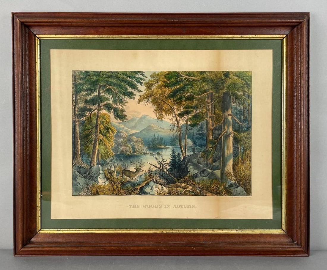 Antique Currier and Ives The Woods in Autumn Lithograph (1 of 2)
