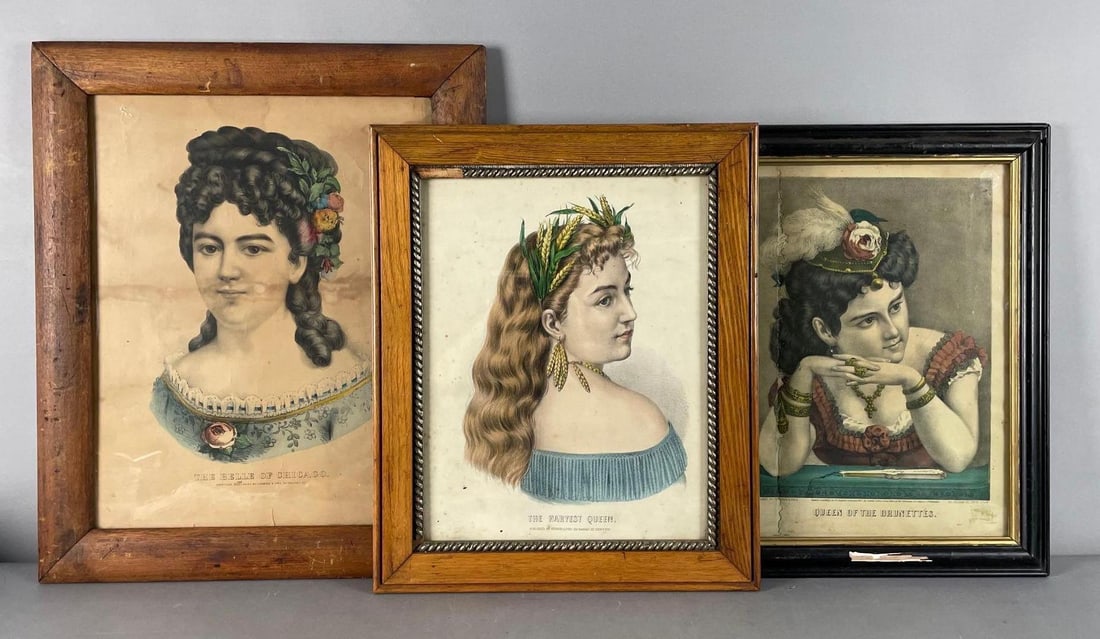 Group of 3 Antique Currier and Ives Female Portrait Lithographs (1 of 4)