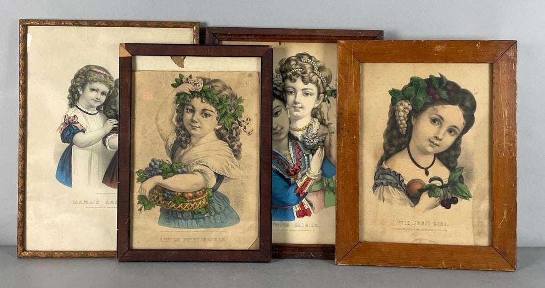 Group of Antique Currier and Ives Young Girl Portrait Lithographs (1 of 5)