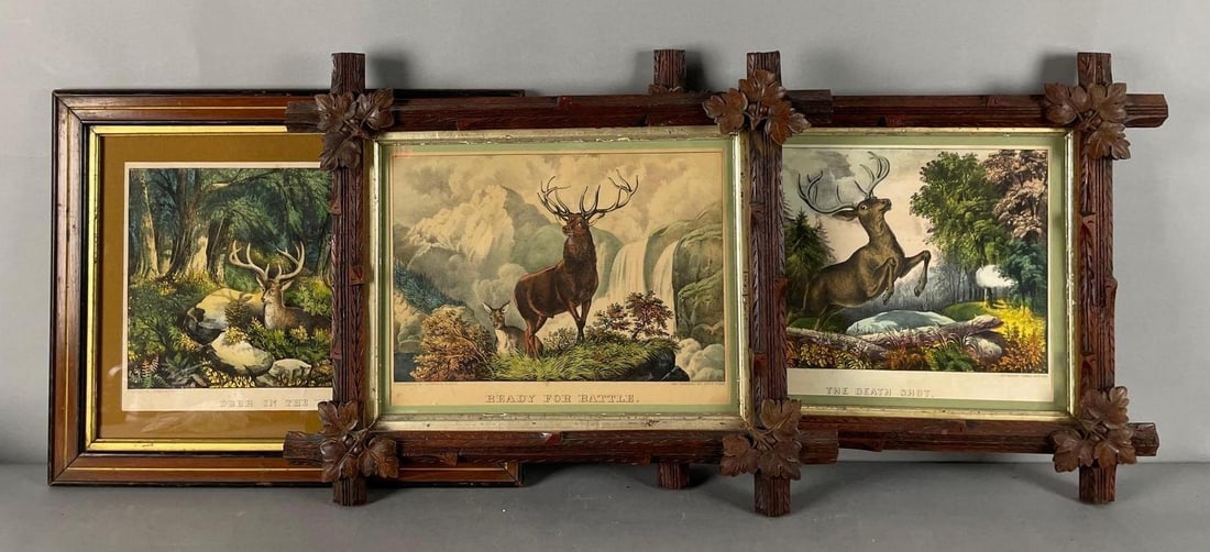 Group of 3 Antique Currier and Ives Deer Lithographs (1 of 4)