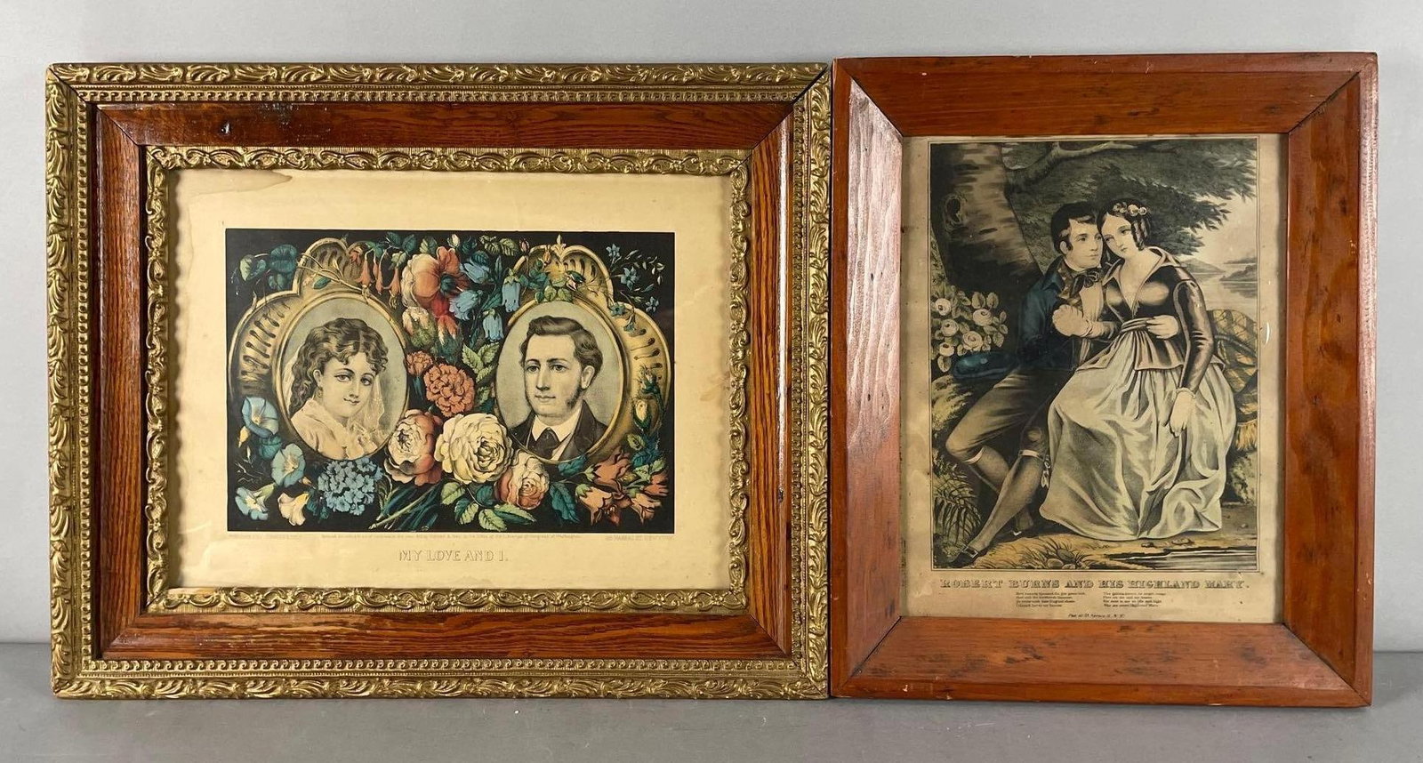Group of 2 Antique Currier and Ives Loving Couple Lithographs (1 of 3)