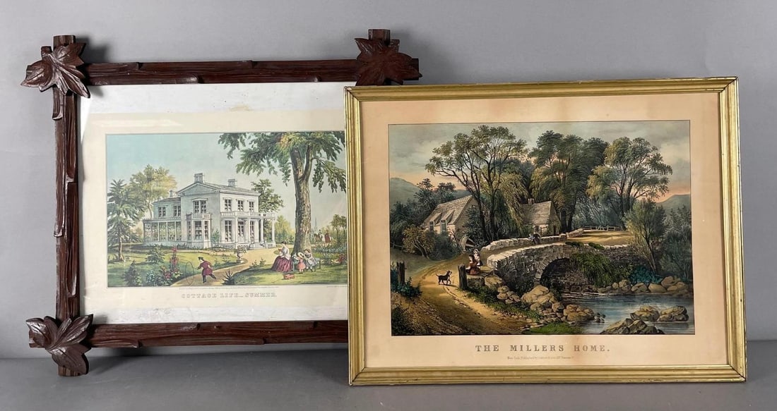 Group of 2 Antique Currier and Ives Homestead Lithographs (1 of 3)