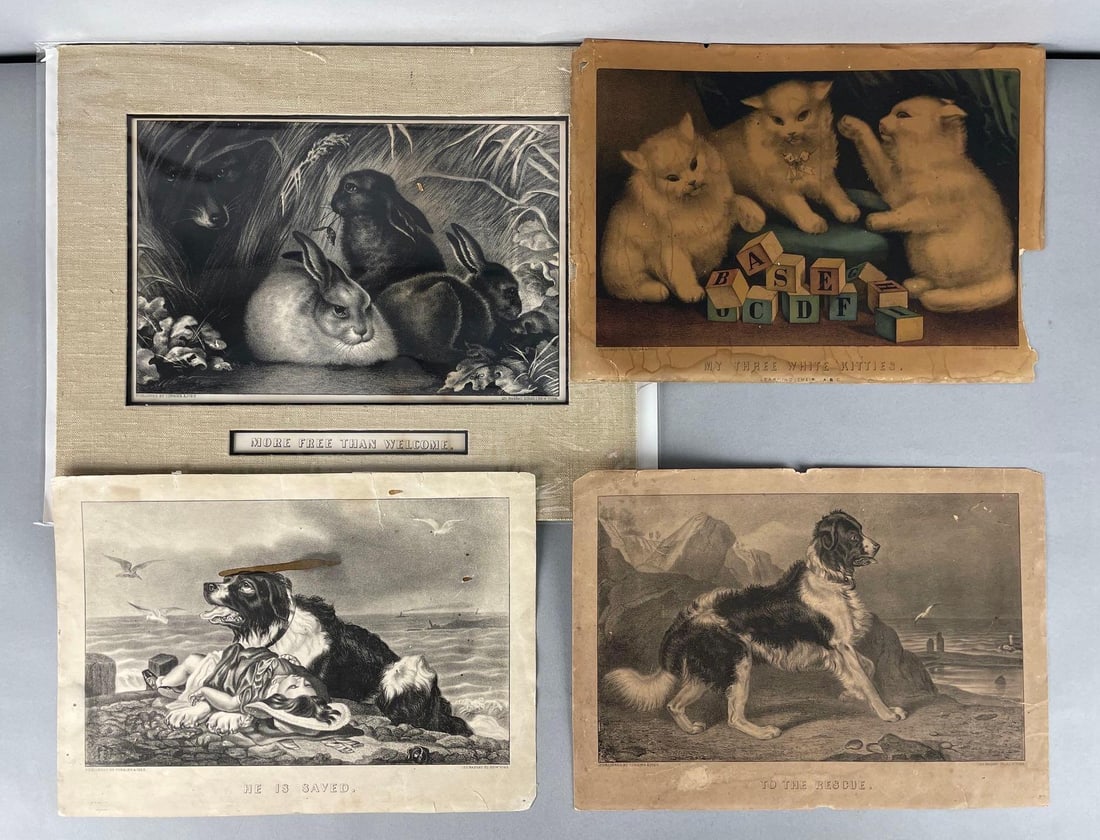 Group of Antique Currier and Ives Animal Lithographs (1 of 3)