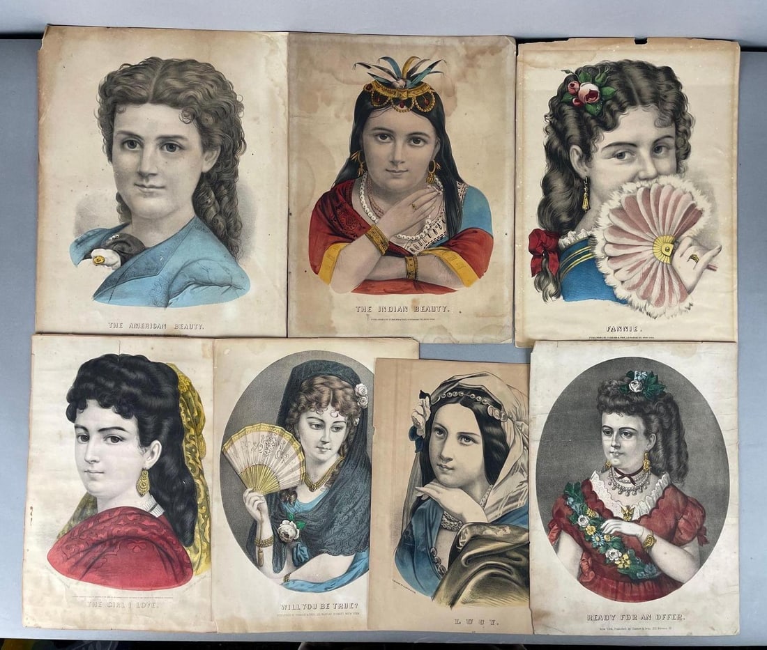 Group of Antique Currier and Ives Female Portrait Lithographs (1 of 3)