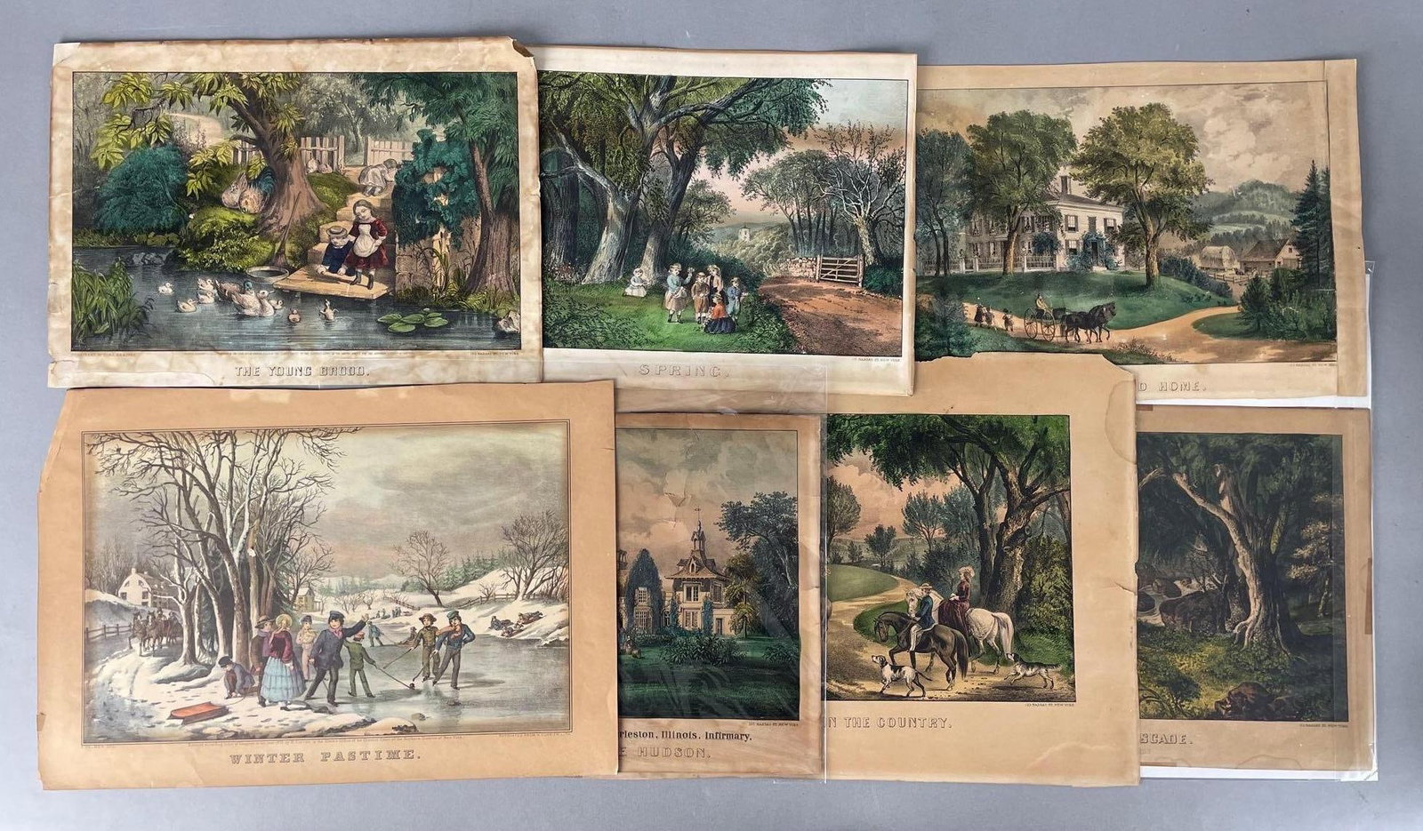 Group of Antique Currier and Ives Landscape Lithographs: Winter pastime measures 11" x 16"